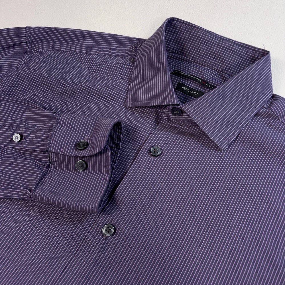 John Varvatos Star USA Shirt Men's 32/33-15.2 Purple Stripe Regular‎ Fit Stretch